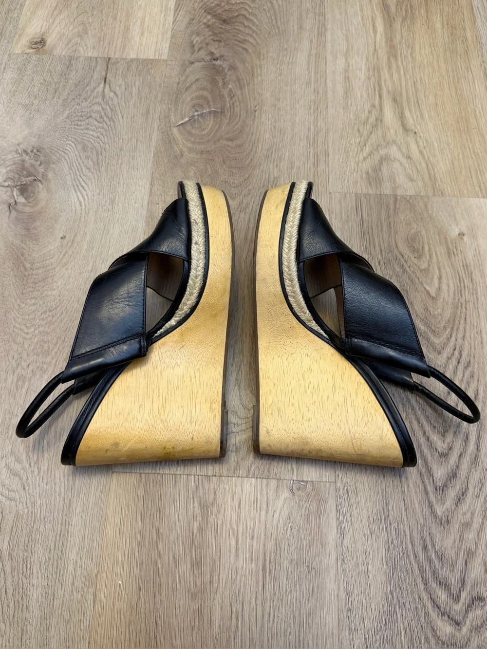 Diane von Furstenberg Black Leather Wedge Sandals